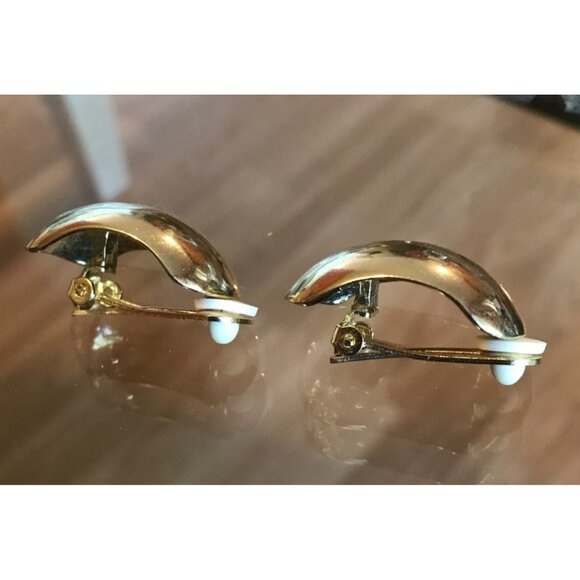 Vintage Gold-Tone Clip-On Earrings Half-Hoop Design Elegant & Timeless - Picture 2 of 7